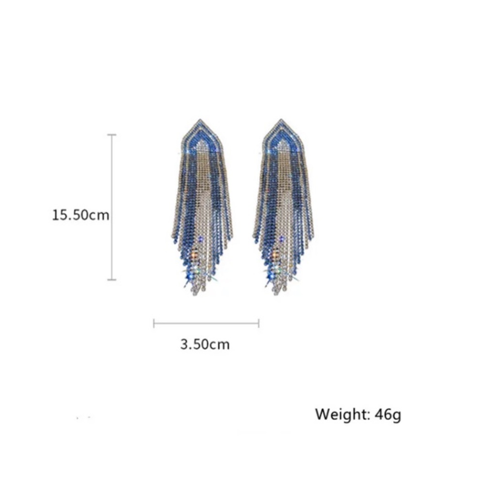 🌟 Luxury Big Long Blue Rhinestone Crystals Sparkle Earrings - Picture 2 of 5